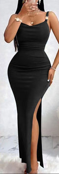 Bodycon Maxi Dress with High Side Slit and Ring Straps