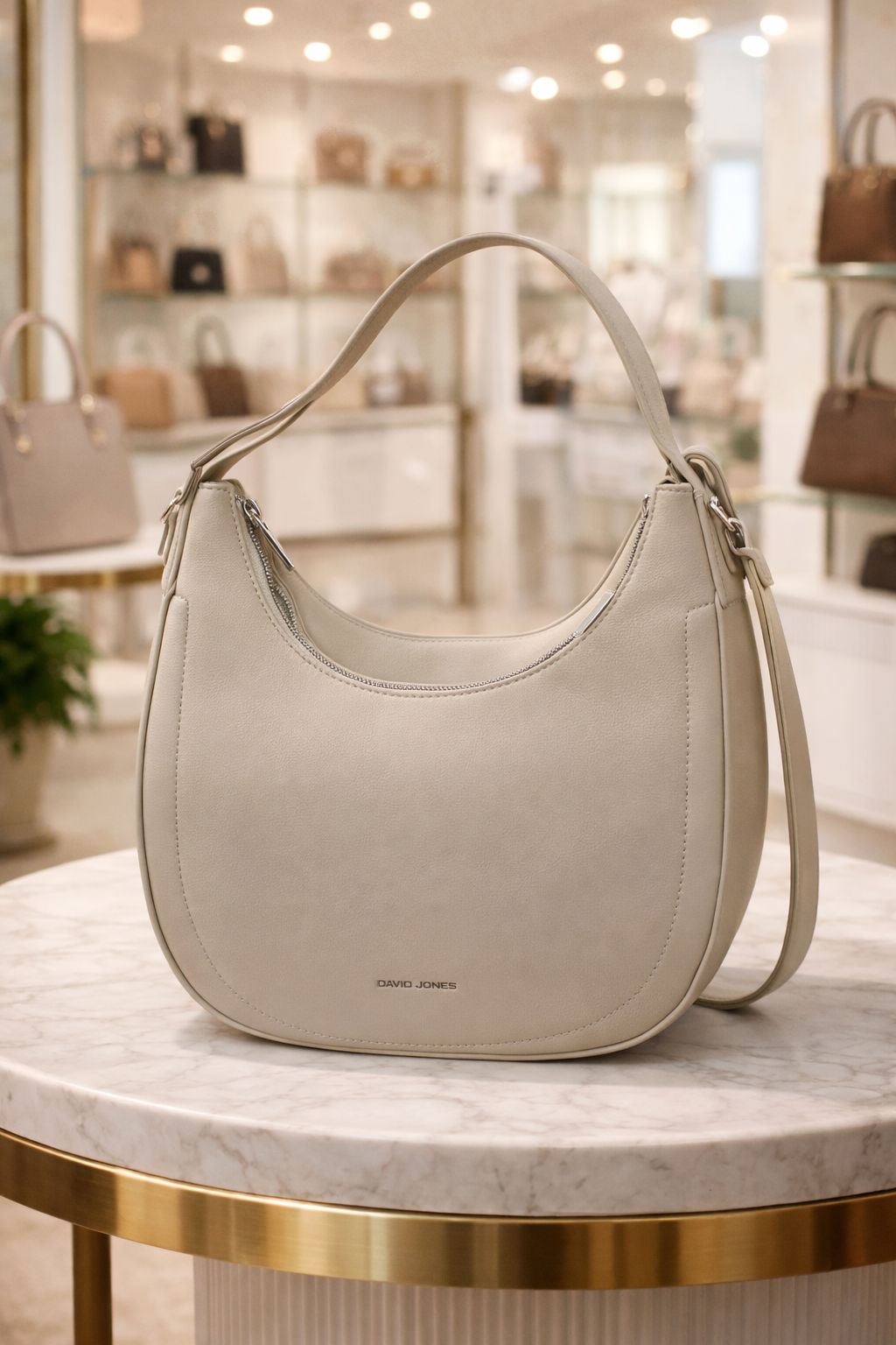 David Jones Crescent Shoulder Bag Cream Beige