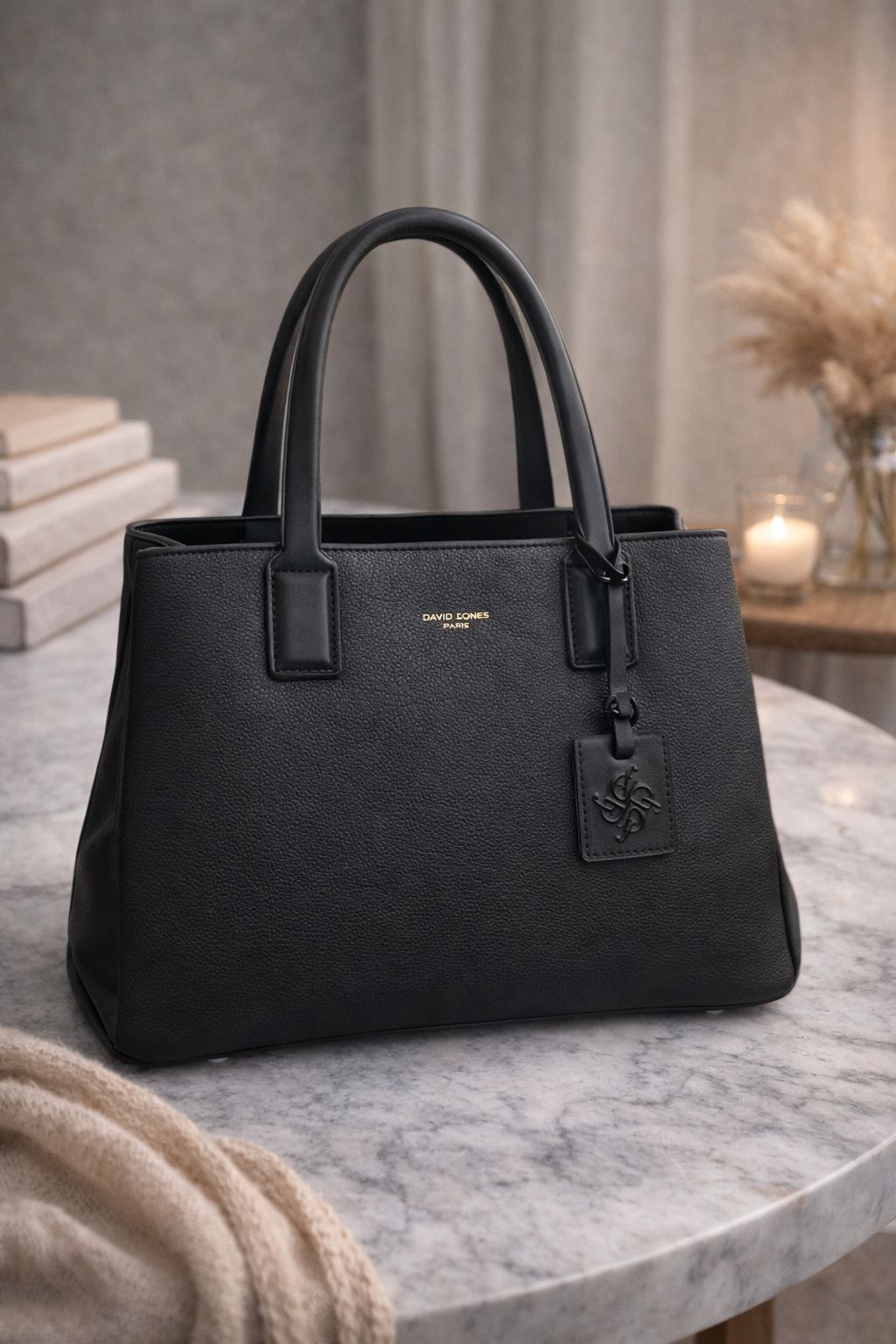 David Jones Structured Tote Black Bag
