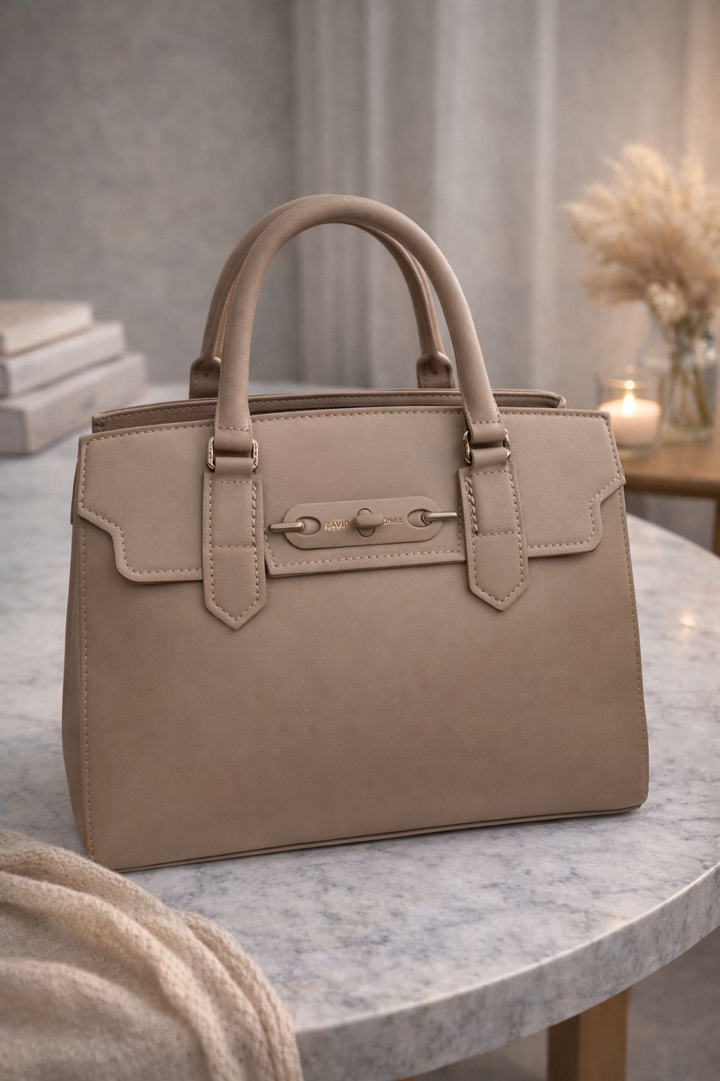 David Jones Structured Top Handle Bag Nude Beige