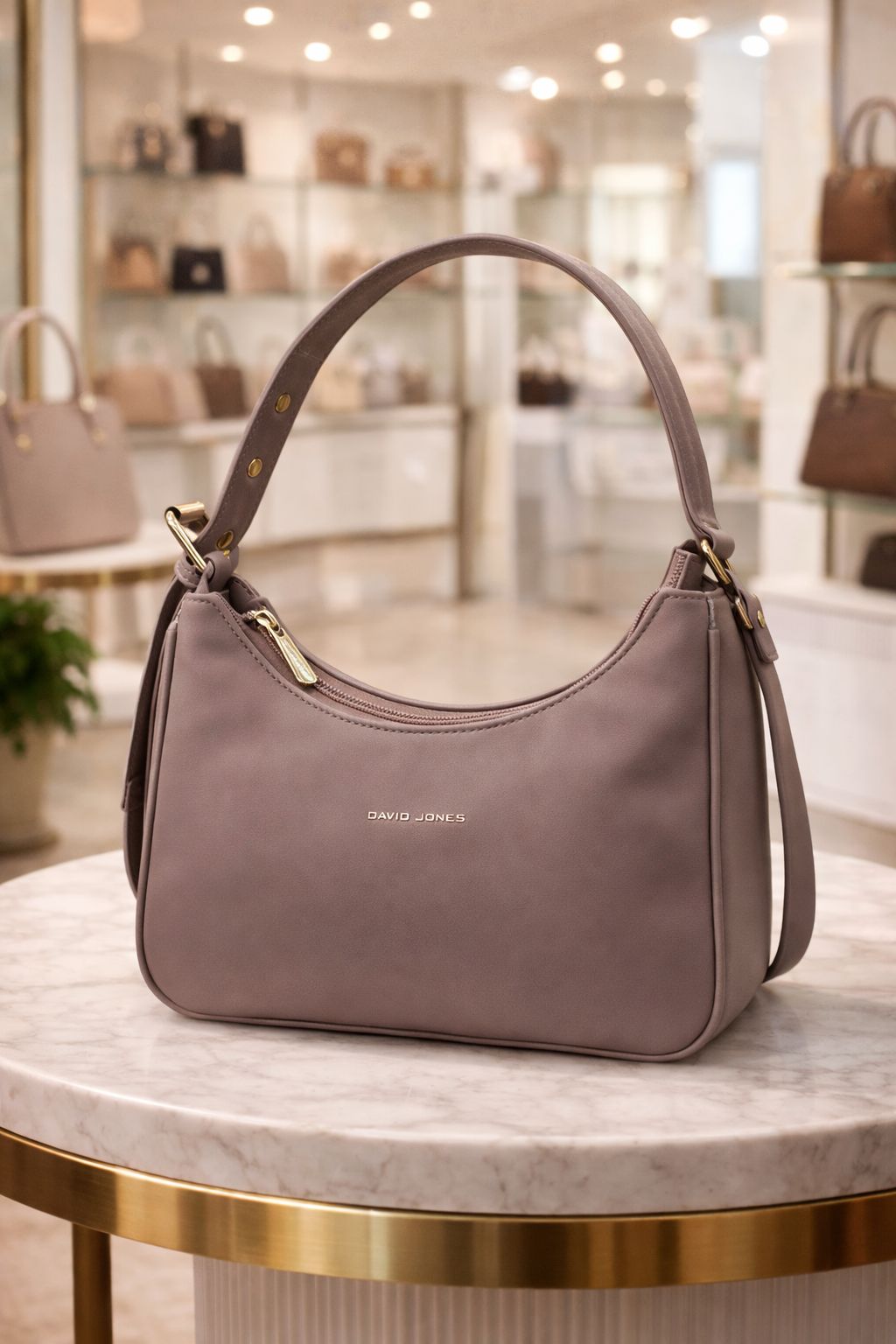 David Jones Classic Shoulder Taupe Bag