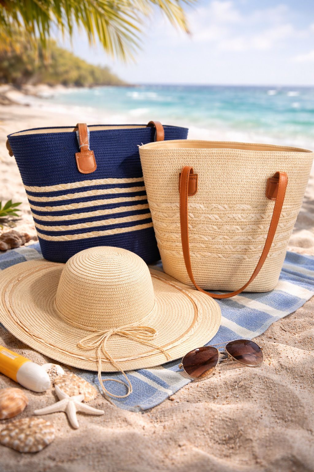 Cotton Road Straw Beach Tote Bag &  Sun Hat