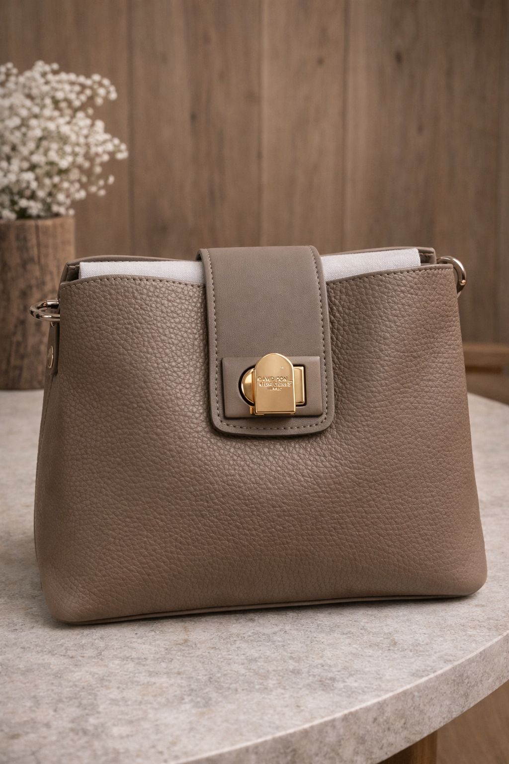 David Jones Lock Detail Taupe Handbag