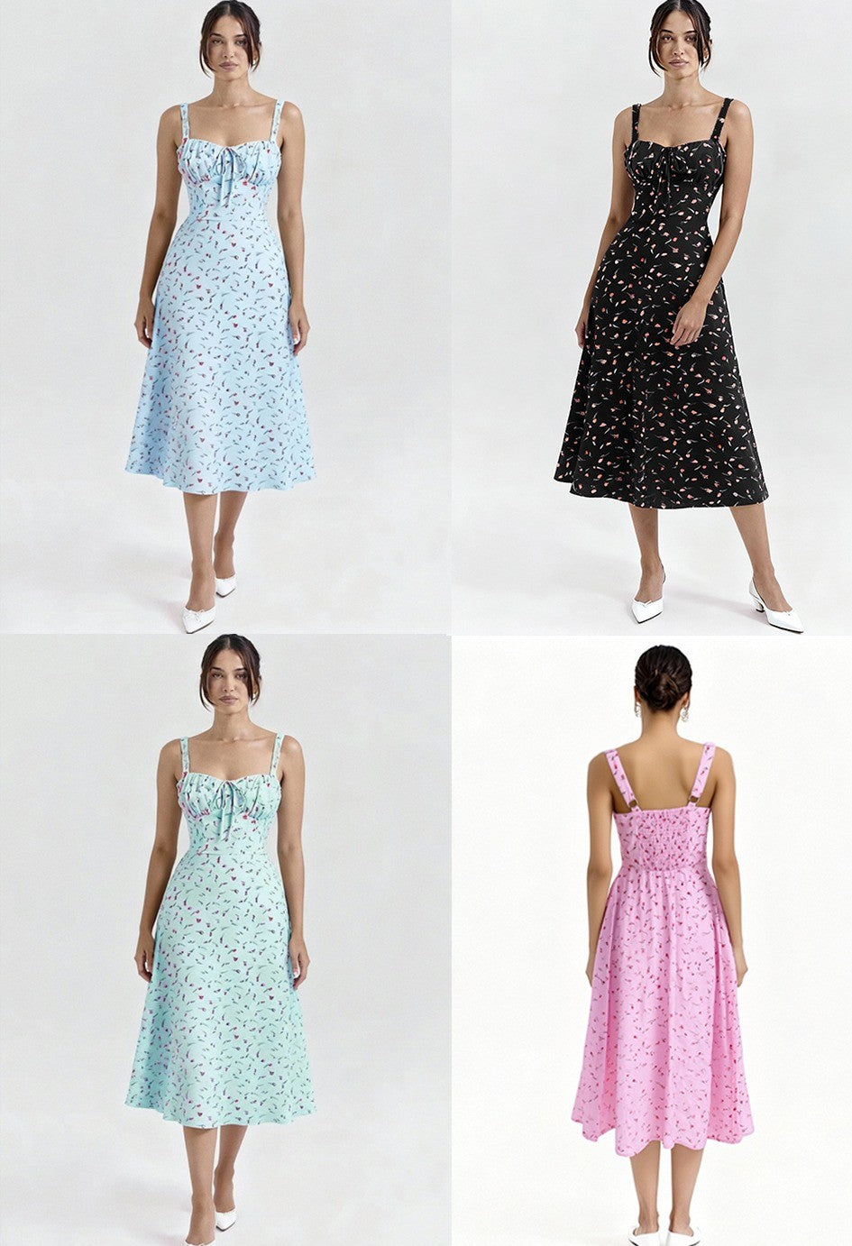 Sweetheart Tie-Front Floral Print Midi Sundress