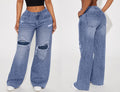 Y2K Style High-Rise Distressed Wide-Leg Denim Jeans
