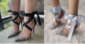 Glamour Spike Stiletto heels with Rhinestone Embellishment and Satin Ankle Tie