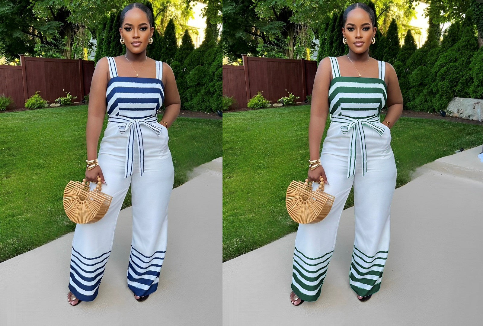 Striped Resort Two-Piece set(jumpsuit): Wide-Leg Trousers & Camisole Top