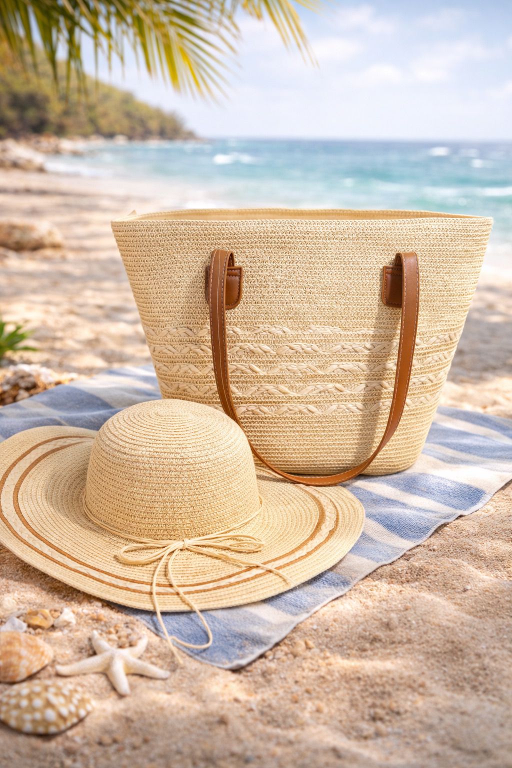 Cotton Road Straw Beach Tote Bag &  Sun Hat
