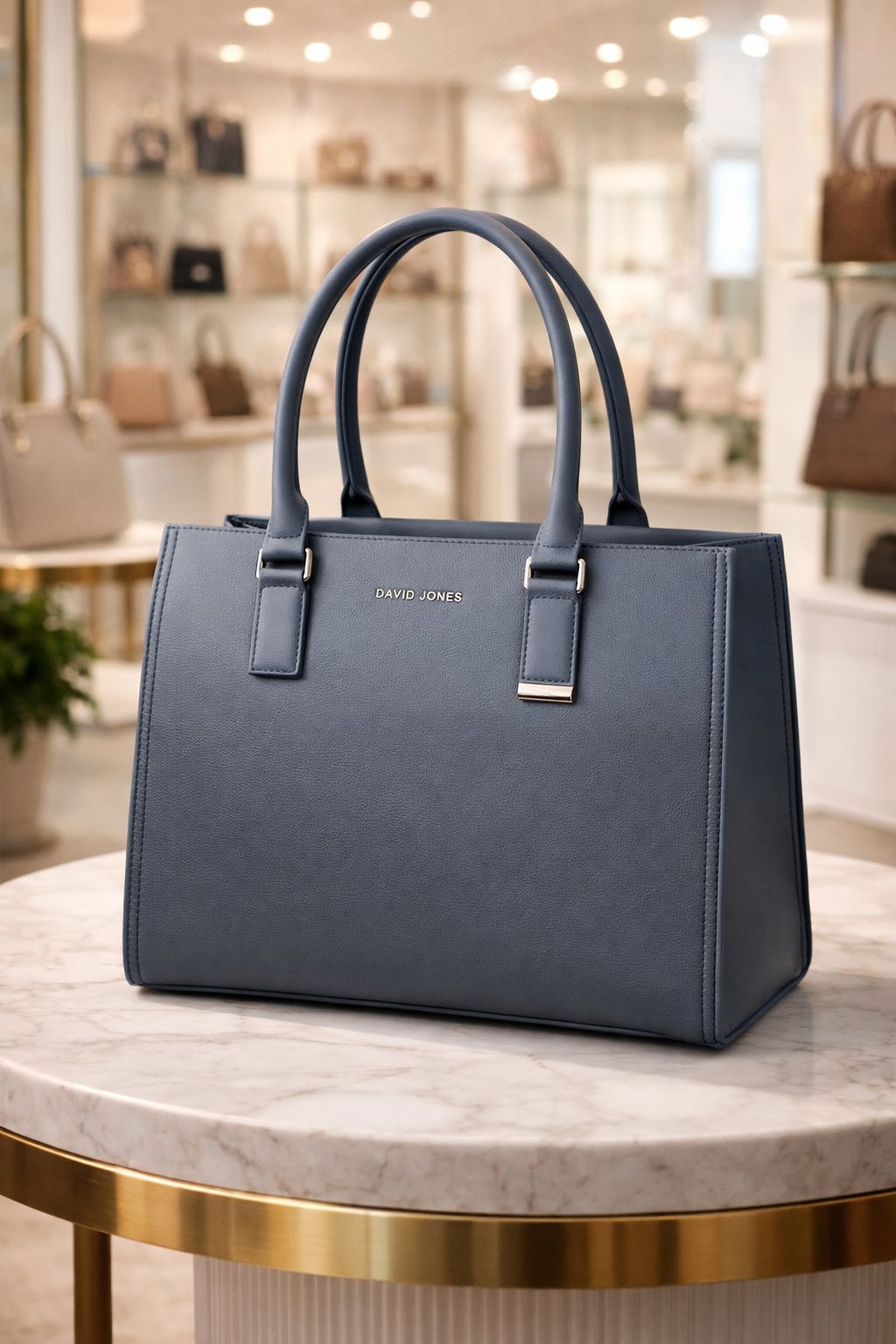 David Jones Structured Top Handle Bag Steel Blue