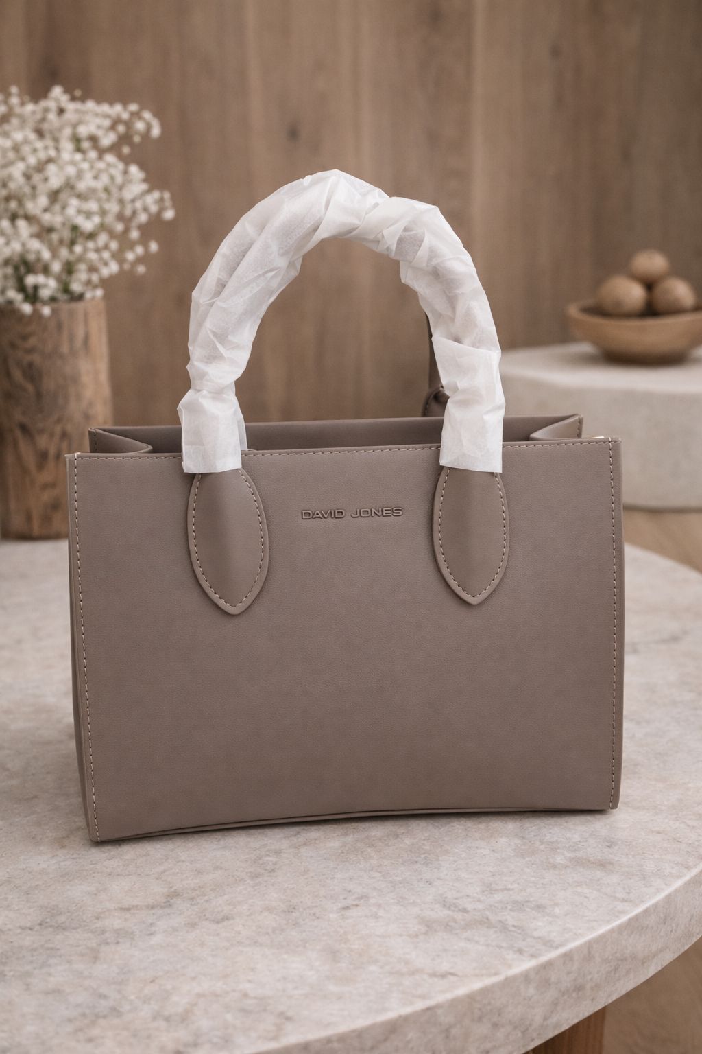 David Jones Structured Taupe Tote Bag